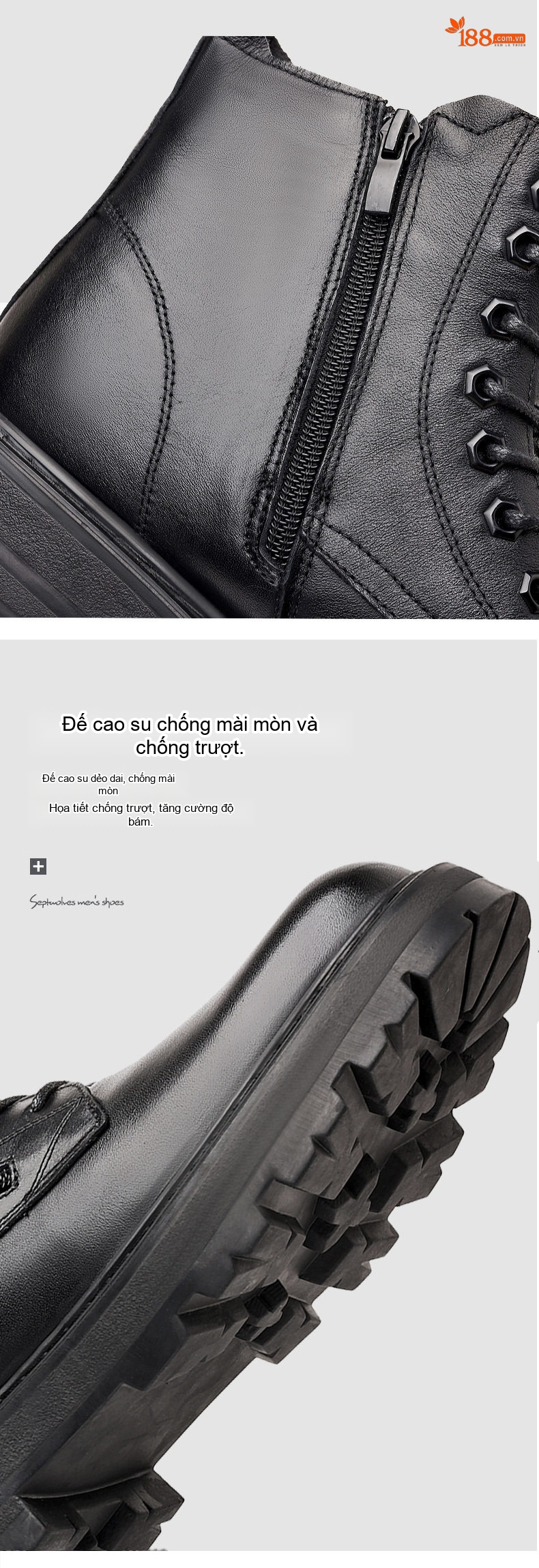 Giày Boot Martin Nam Da Thật Lót Lông Cừu Dày Dặn Chiều Cao Đế Khoảng 4cm Màu Đen chi tiết 21