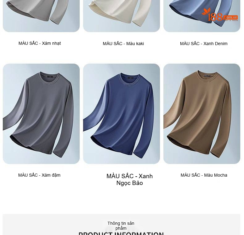 Áo Thun Dài Tay Nam Sợi Amoniac Lụa Cotton Áo Kiểu Mặc Lót Cao Cấp Màu Trắng, Xám, Xanh, Nâu... chi tiết 19