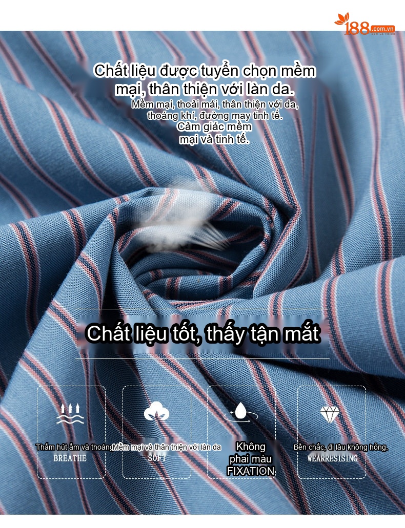 Áo Sơ Mi Nam Cotton Sọc Ngắn Tay Form Rộng Chống Nhăn Màu Be, Xanh Dương, Xanh Lá, Xám... chi tiết 2