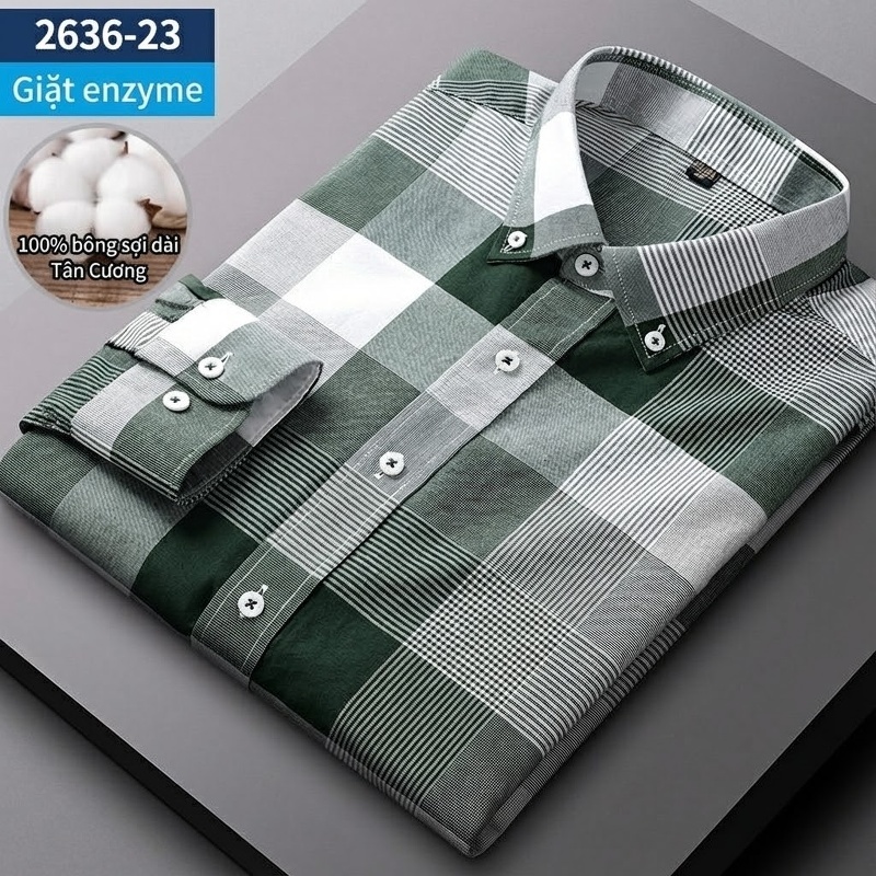 Áo Sơ Mi Nam Tay Dài Cotton Oxford Giặt Nước Kẻ Caro Mặc Đơn Giản Lót Trong Công Sở Màu Trắng, Xanh Dương, Xám, Hồng...
