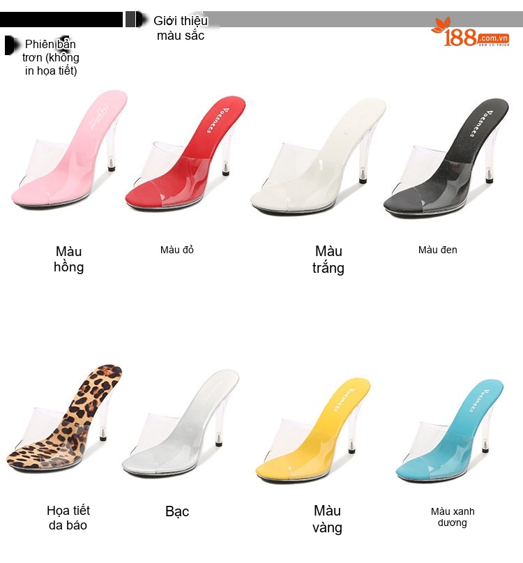 Giày Sandal Cao Gót Nữ Quai Trong Suốt Gót Nhọn Gót Cao 11cm Màu Trắng, Đen, Xanh, Hồng... chi tiết 3