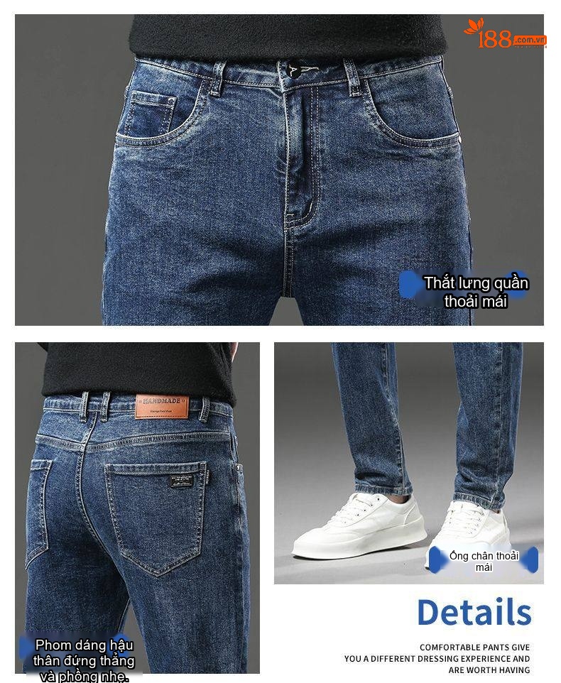 Quần Jeans Dáng Ôm Ống Đứng Nam Màu Xám Khói, Đen, Xanh Navy chi tiết 5