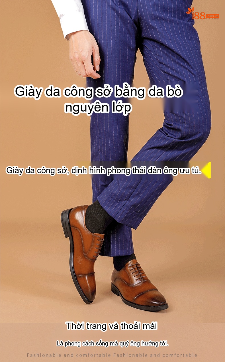 Giày Tây Buộc Dây Nam Da Bò Chiều Cao Đế Khoảng 3cm Màu Nâu chi tiết 1