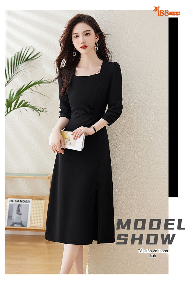 Váy Dài Tay Dáng Ôm Dự Tiệc Cưới Màu Đỏ, Đen chi tiết 14