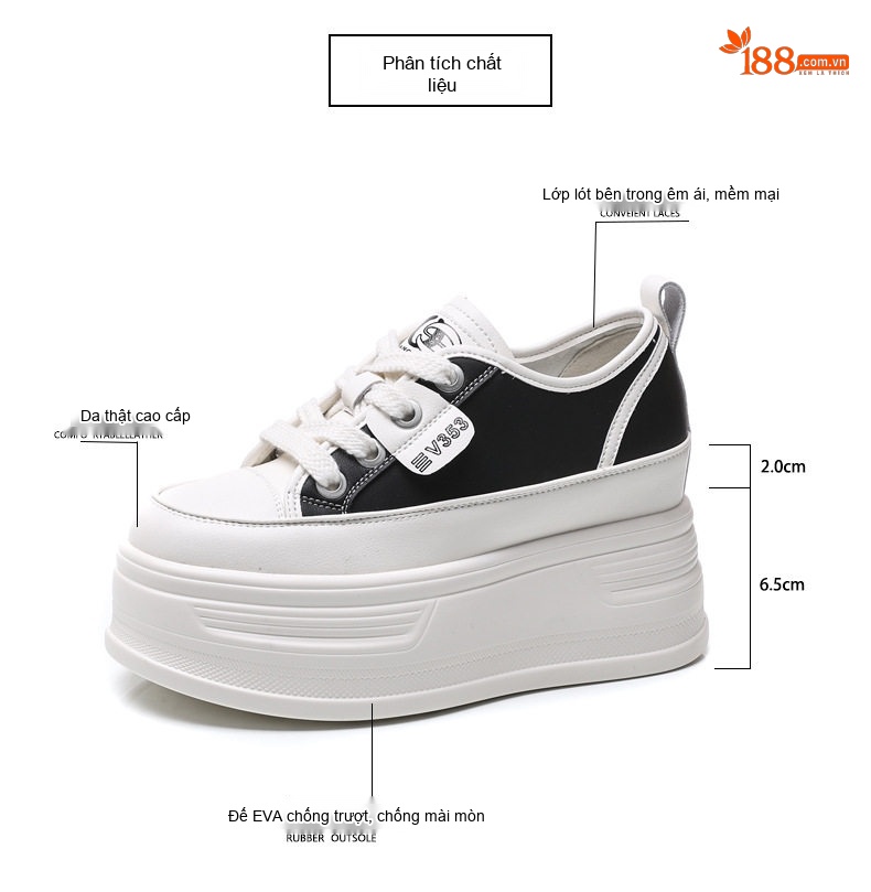 Giày Thể Thao Nữ Đế Xuồng Chiều Cao Đế Khoảng 8.5cm Màu Trắng, Đen chi tiết 3