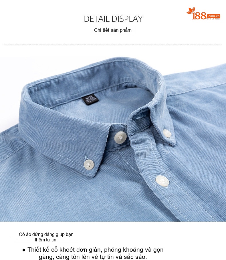 Áo Sơ Mi Dài Tay Nam Cotton Gân Nhỏ Dáng Ôm Thời Trang Công Sở Màu Xám, Trắng, Xanh Navy, Xanh Da Trời, Nâu... chi tiết 12