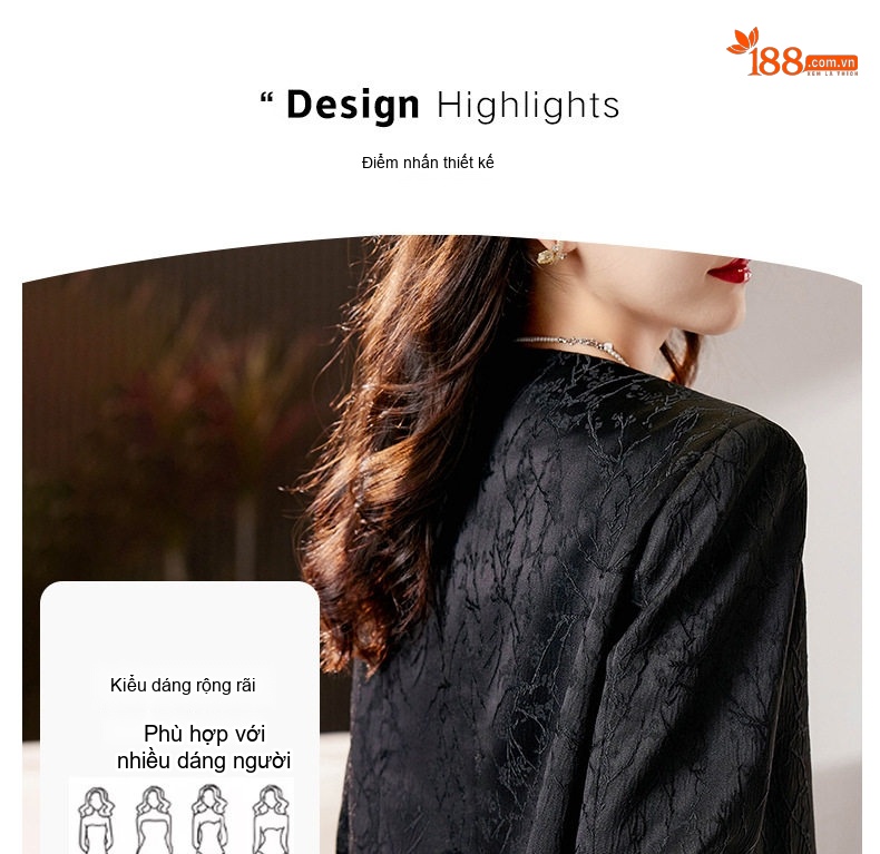 Áo Khoác Lửng Trung Hoa Cổ Điển Tay Dài Khuy Nút Thắt Jacquard Màu Trắng, Đen chi tiết 10