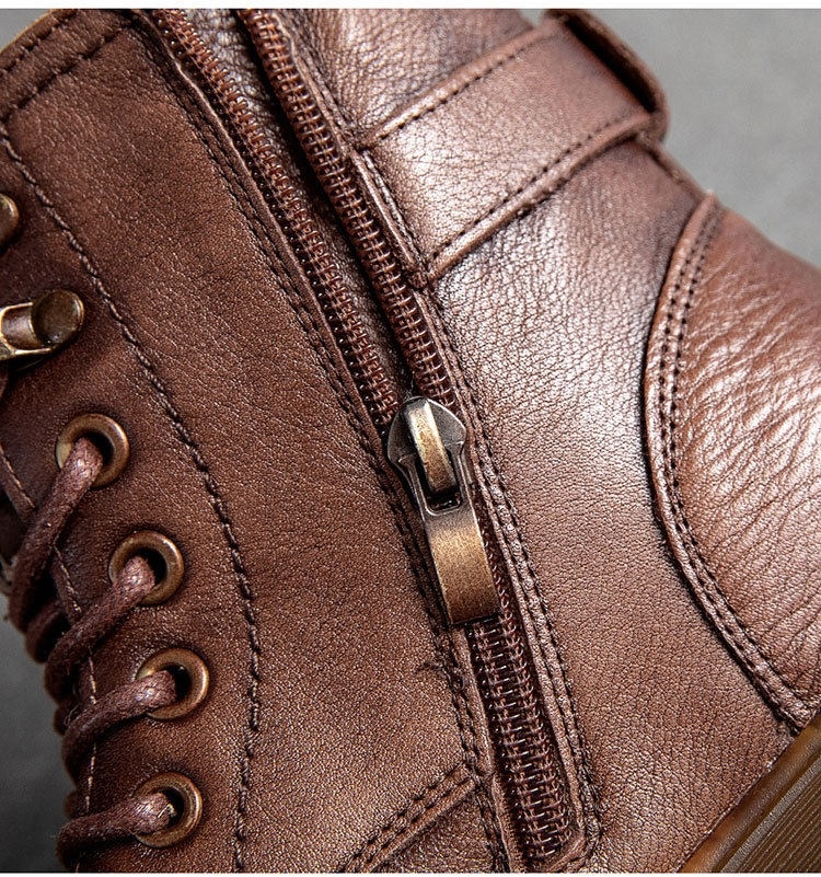 Boot Martin Nữ Da Bò Cổ Thấp Buộc Dây Chiều Cao Đế Khoảng 3.5cm Màu Đen, Nâu chi tiết 14