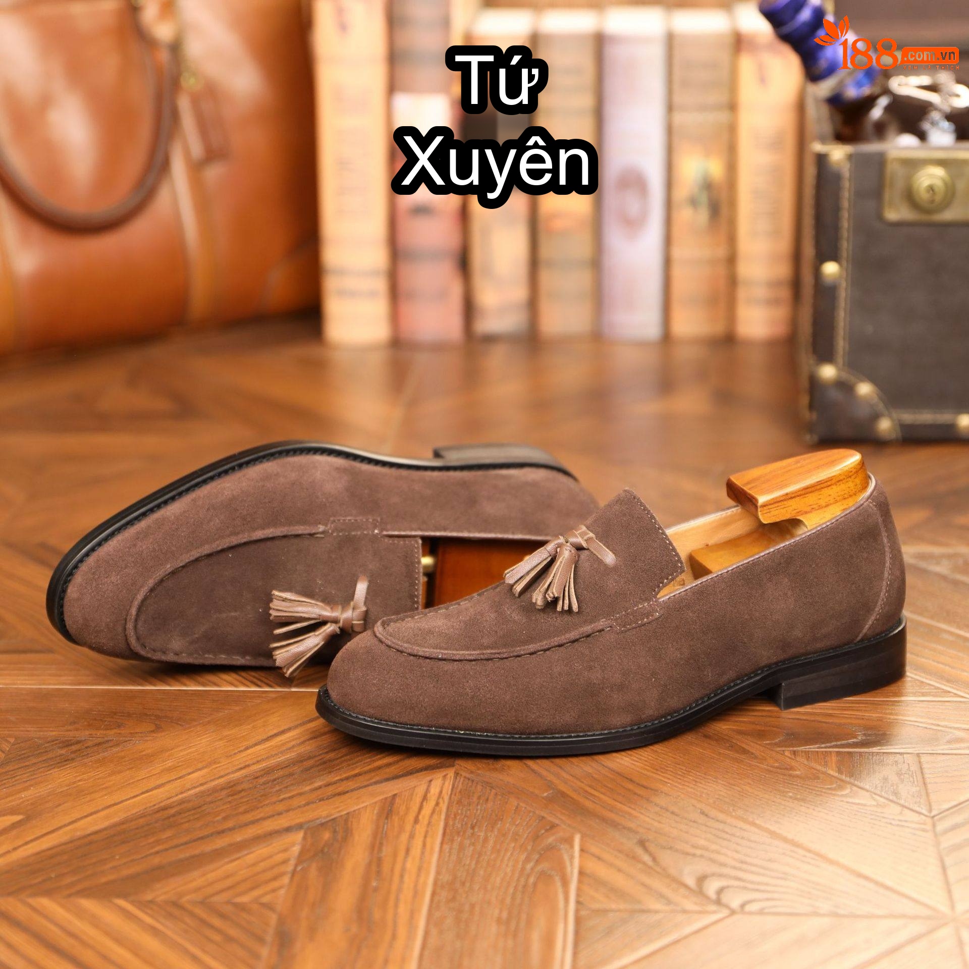 Giày Lười Nam Da Mờ Phong Cách Anh Chiều Cao Đế Khoảng 2cm Màu Nâu chi tiết 16