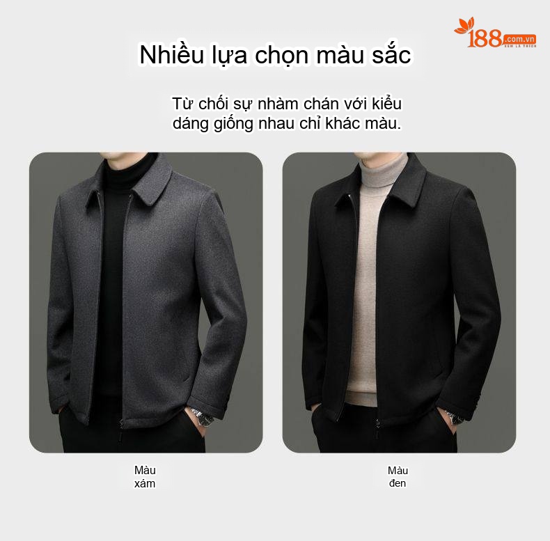 Áo Khoác Nam Dáng Ngắn Cổ Bẻ Chất Liệu Lông Cừu Màu Xám, Đen chi tiết 6