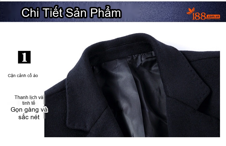 Áo Khoác Dạ Nam Hai Mặt Lông Cừu Dáng Vest Công Sở Màu Đen chi tiết 12