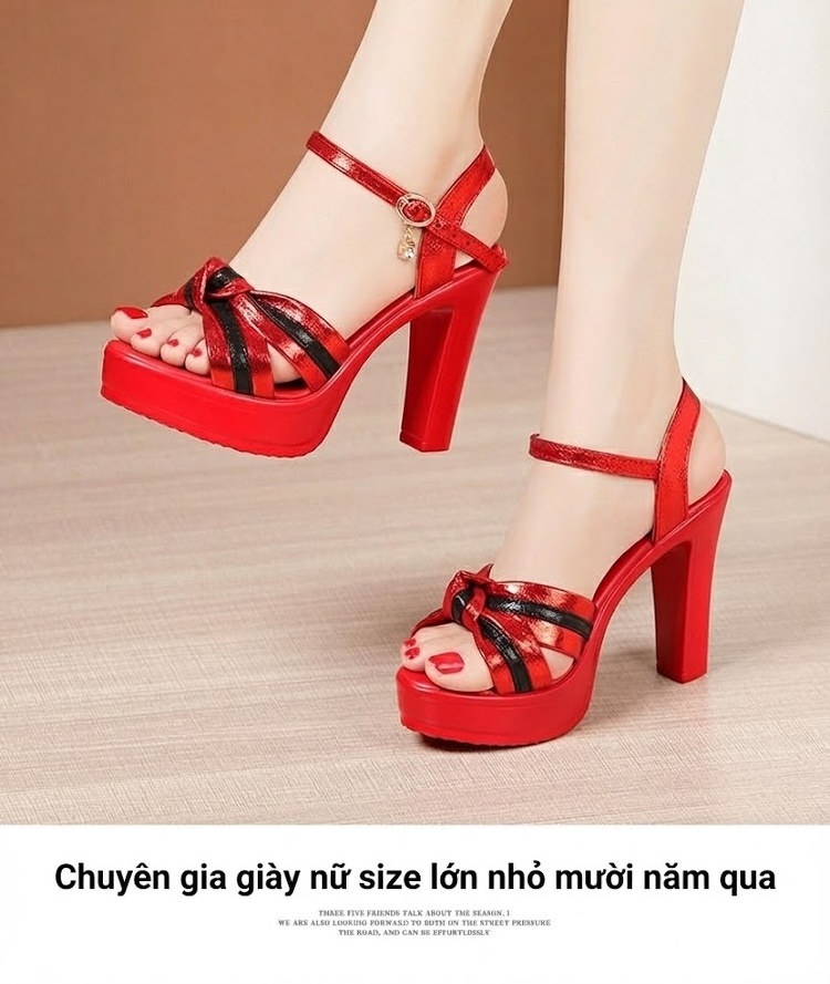 Giày Sandal Cao Gót Nữ Quai Ngang Hở Ngón Gót Cao 10cm Màu Vàng, Đen, Đỏ chi tiết 12