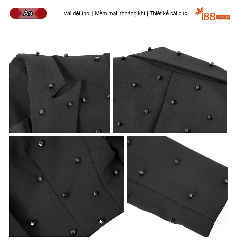 Áo Khoác Blazer Nữ Dáng Ôm Ngắn Thiết Kế Sang Trọng Màu Đen chi tiết 4