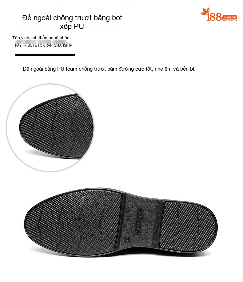 Giày Tây Buộc Dây Nam Da Bóng Chiều Cao Đế Khoảng 3cm Màu Đen, Nâu chi tiết 8