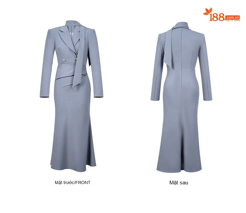 Váy Đầm Ôm Body Dáng Dài Áo Vest Cổ Tây Thanh Lịch Màu Xám chi tiết 5
