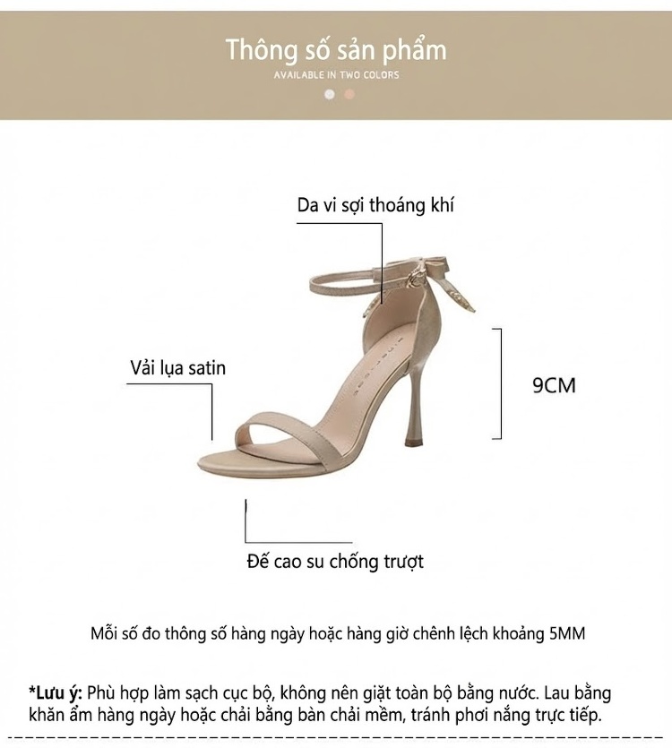 Giày Sandal Cao Gót Nữ Quai Mảnh Hở Ngón Gót Cao 8cm Màu Đen, Kem chi tiết 4