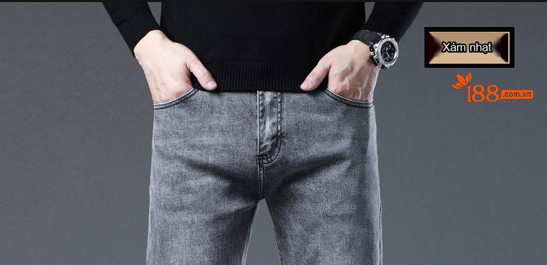 Quần Jean Nam Dáng Suông Vải Cotton Co Giãn Màu Đen Khói chi tiết 21