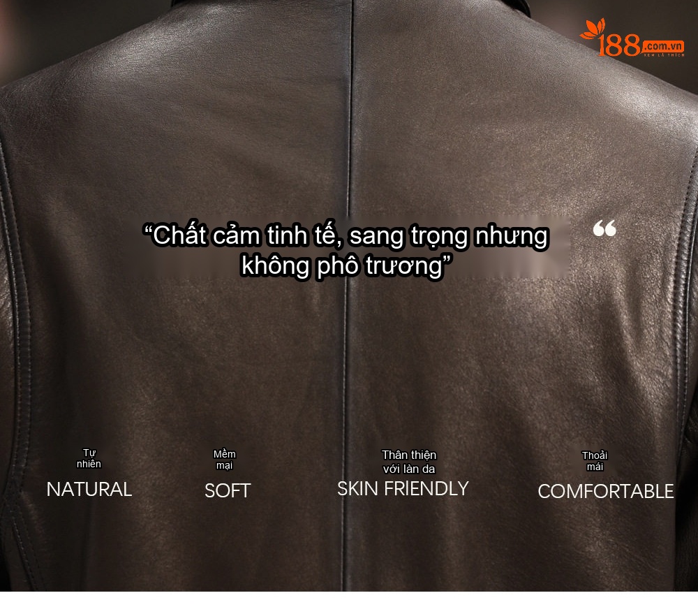 Áo Khoác Da Cừu Non Dáng Lửng Nam Trung Niên Cổ Bẻ Màu Nâu chi tiết 4