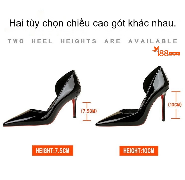 Giày Cao Gót Nữ Da Bóng Hở Bên Chiều Cao Đế Khoảng 9cm Màu Nude, Trắng, Đen chi tiết 2