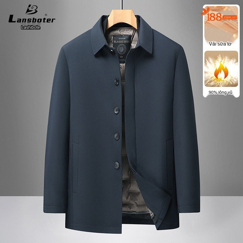 Áo Khoác Phao Nam Trung Niên Chất Liệu Milk Silk Lót Lông Vũ Trắng 85/15 Màu Xanh Navy