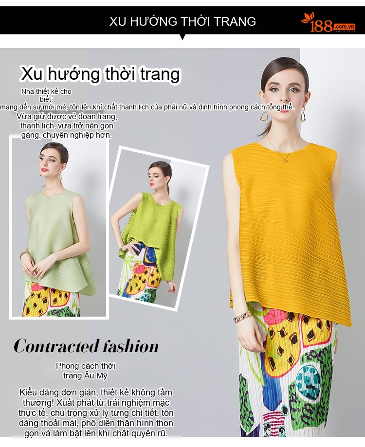Bộ Áo Thun Nữ Dáng Rộng và Chân Váy Midi Xếp Ly In Họa Tiết Phong Cách Lười Biếng Màu Xanh Lá, Vàng chi tiết 4