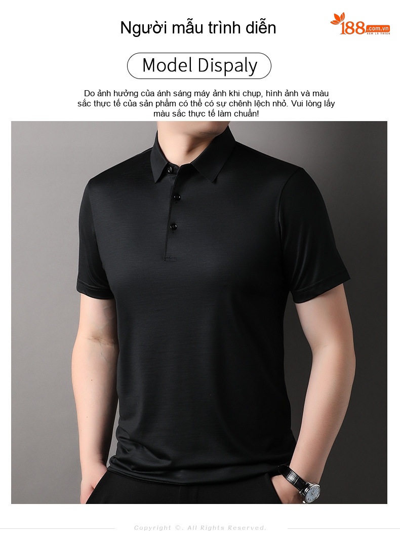 Áo Polo Nam 100% Lông Cừu Dệt Kim Tay Ngắn Cổ Bẻ Màu Đen, Xanh Navy, Xám, Đỏ Rượu Vang... chi tiết 7