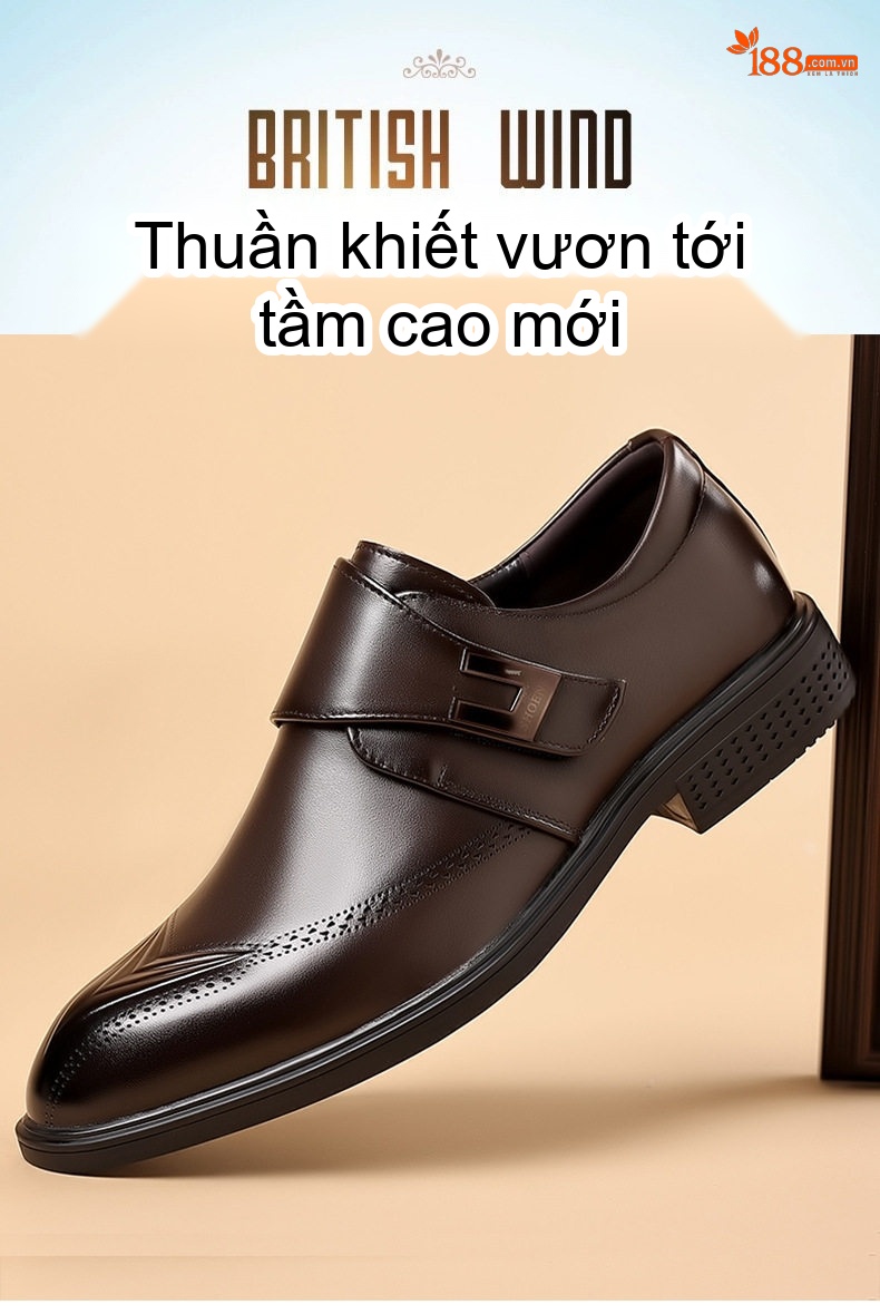 Giày Tây Nam Da Bò Mềm Mại Chiều Cao Đế Khoảng 3cm Màu Đen, Nâu chi tiết 1