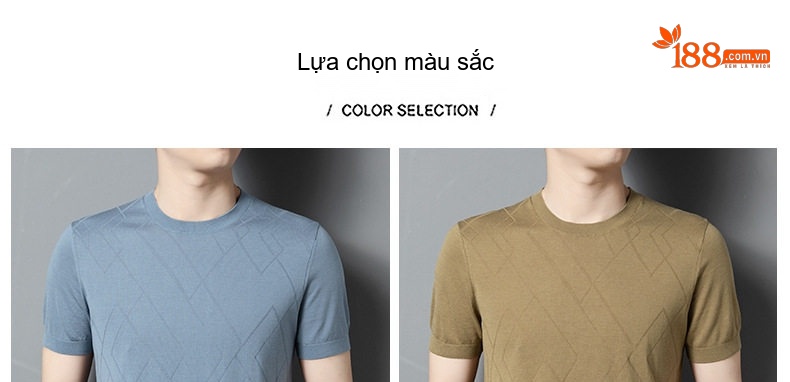 Áo Thun Nam Tay Ngắn Dệt Kim Tơ Tằm Họa Tiết Màu Xanh, Đen, Xám, Vàng chi tiết 2