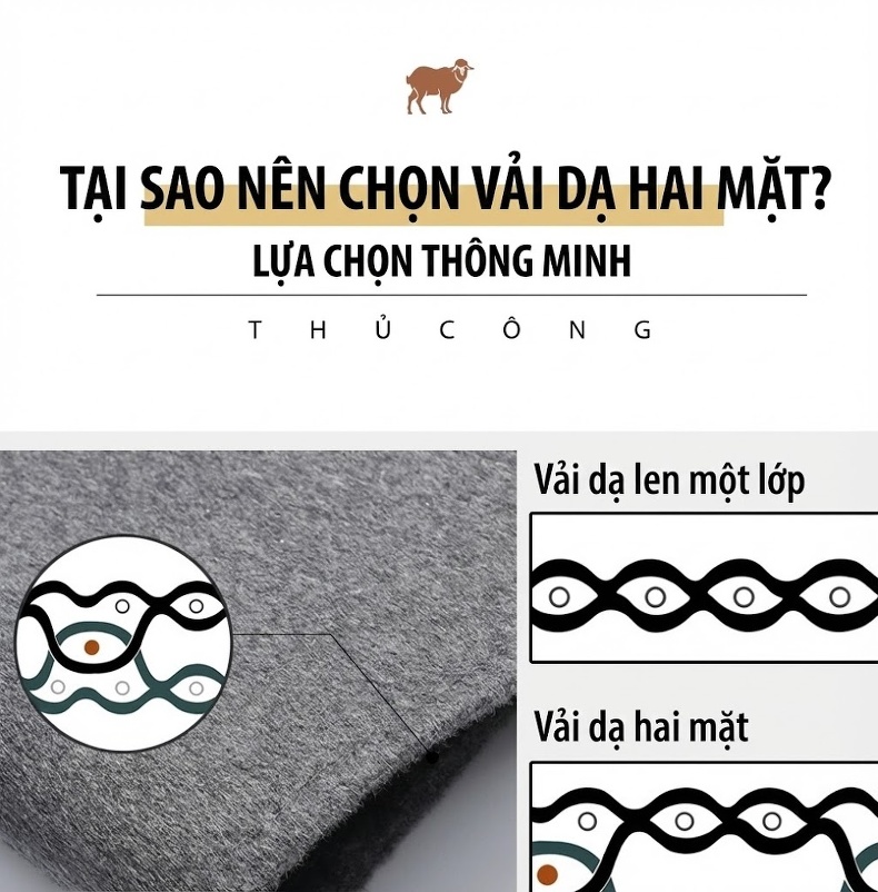 Áo Khoác Dạ Nam Hai Mặt Lông Cừu Dáng Vest Trung Niên Màu Nâu, Đen, Xám chi tiết 5