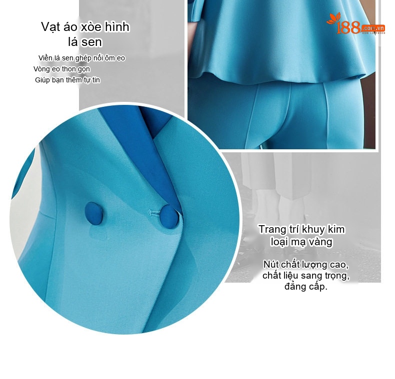 Bộ Vest Nữ Công Sở Dáng Dài Tay Lỡ Màu Đen, Kaki, Xanh Ngọc chi tiết 7