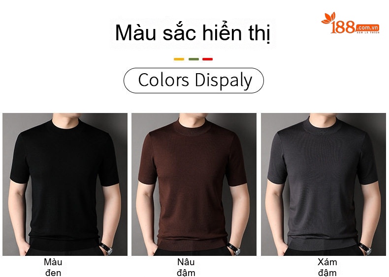 Áo Thun Nam Cổ Lọ Dệt Kim Tay Ngắn Chất Liệu Lông Cừu Màu Nâu, Be, Đen, Xanh Lá... chi tiết 2