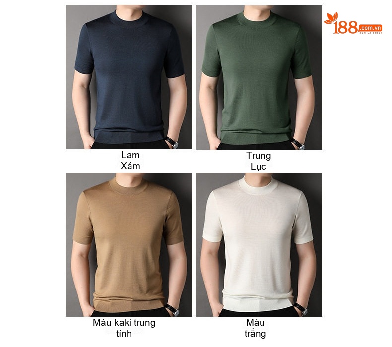 Áo Thun Nam Cổ Lọ Dệt Kim Tay Ngắn Chất Liệu Lông Cừu Màu Nâu, Be, Đen, Xanh Lá... chi tiết 3