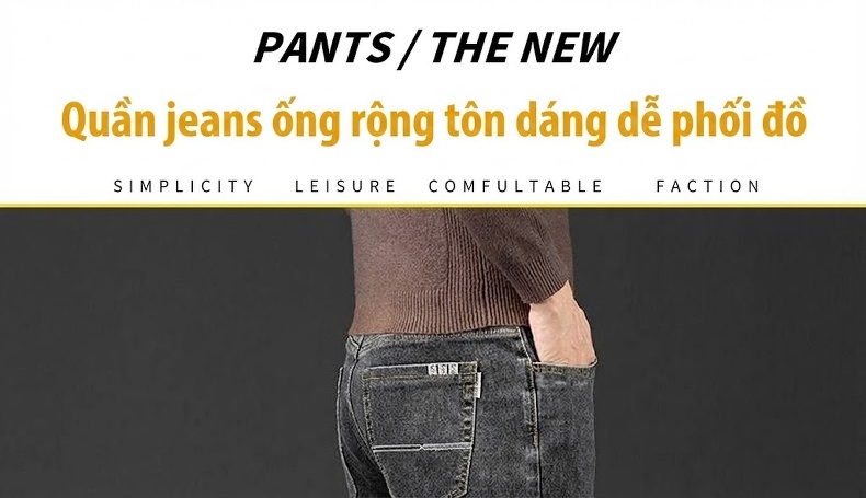 Quần Jean Nam Ống Đứng Dáng Rộng Co Giãn Thoải Mái Màu Xanh Đậm, Xanh Nhạt chi tiết 36