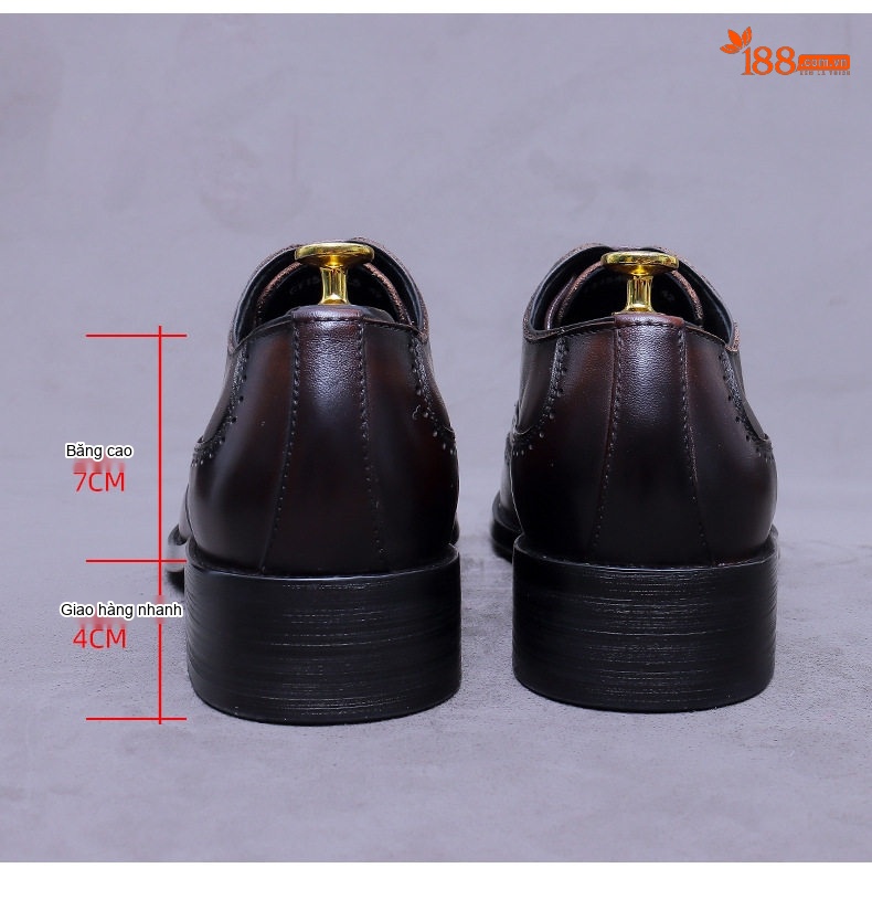 Giày Tây Buộc Dây Nam Da Bò Chiều Cao Đế Khoảng 3cm Màu Đen, Nâu chi tiết 17