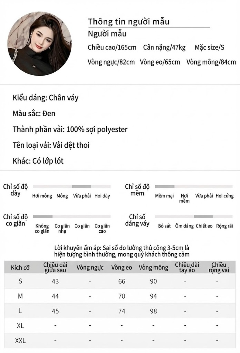 Chân Váy Chữ A Nữ Đính Đá Thiết Kế Tiểu Thư Màu Đen chi tiết 2
