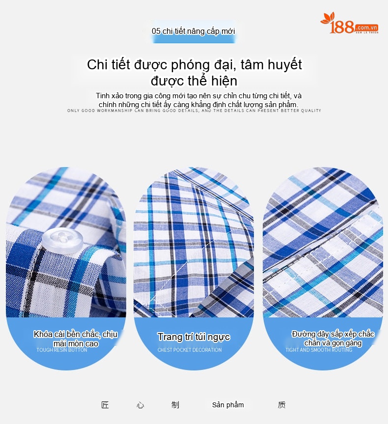 Áo Sơ Mi Dài Tay Nam Cotton Mỏng Phong Cách Thời Trang Họa Tiết Kẻ Caro chi tiết 8