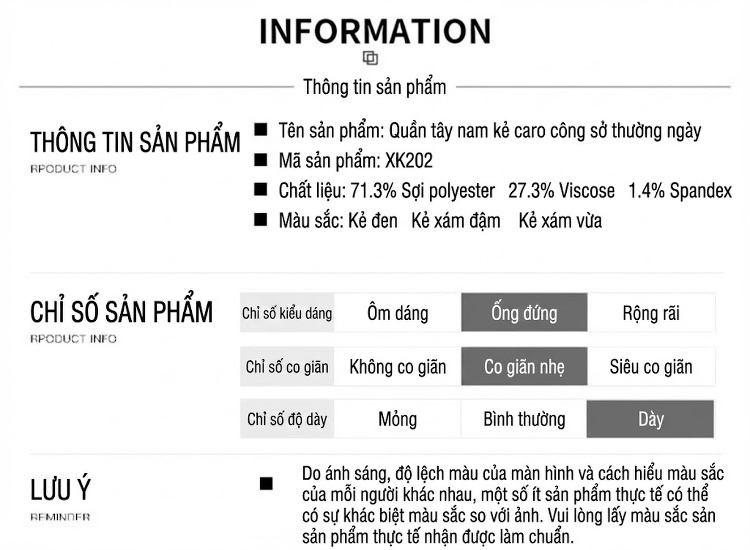 Quần Âu Nam Dáng Suông Họa Tiết Kẻ Caro Trung Niên Co Giãn Không Nhăn Màu Xám chi tiết 8