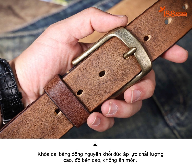 Thắt Lưng Nam Da Bò Nguyên Miếng Khóa Kim Đồng Phong Cách Retro Màu Nâu chi tiết 18
