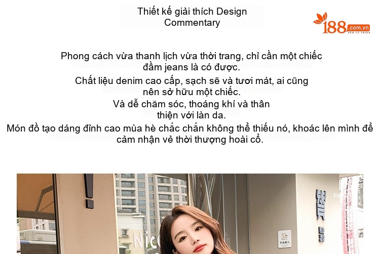 Váy Jean Nữ Cổ Búp Bê dáng chữ A Thắt Eo Thanh Lịch chi tiết 2
