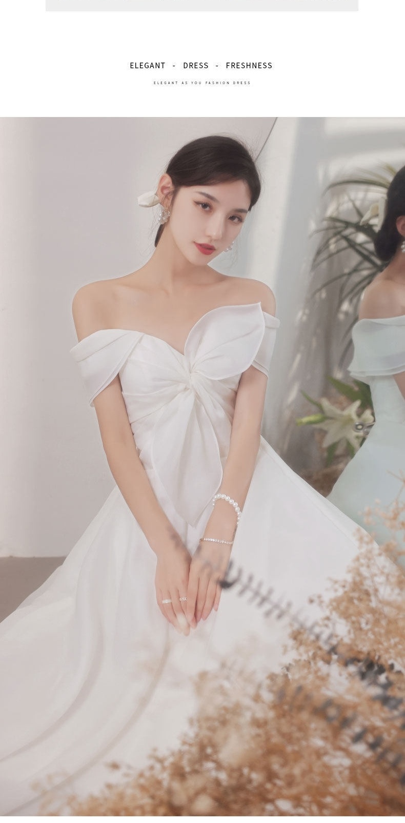 Váy Cưới Nữ Phong Cách Pháp, Hở Vai, Thích Hợp Chụp Ảnh Cưới, Tiệc Tối Màu Trắng chi tiết 14
