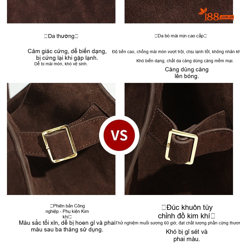 Túi Tote Nữ Da Bò Mờ Cao Cấp Quai Xách Tay Đeo Chéo Phong Cách Vintage Màu Nâu chi tiết 4