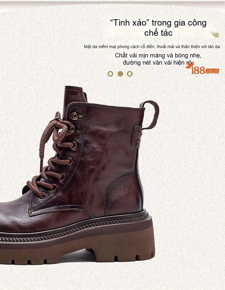 Boot Nữ Cổ Ngắn Đế Dày Làm Cũ Khóa Kéo Bên Hông Chiều Cao Đế Khoảng 5cm Màu Nâu, Đen chi tiết 3