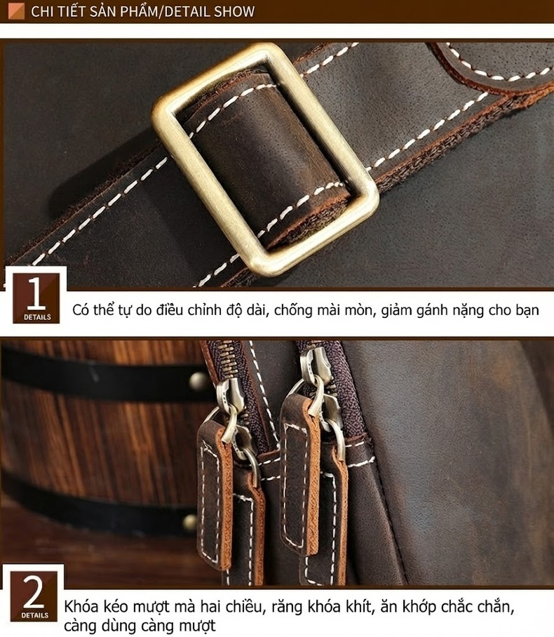 Túi Đeo Chéo Nam Da Mờ Phong Cách Retro Cao Cấp Màu Nâu chi tiết 75