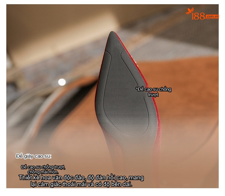 Giày Cao Gót Nữ Hở Lưng Nỉ Đính Đá Chiều Cao Đế Khoảng 8cm Màu Đỏ chi tiết 10