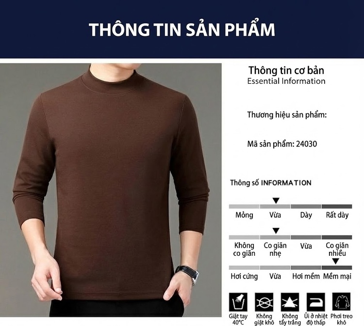 Áo Len Nam Cổ Lọ Dệt Kim Giữ Ấm Màu Trắng, Đen, Nâu, Xanh... chi tiết 4