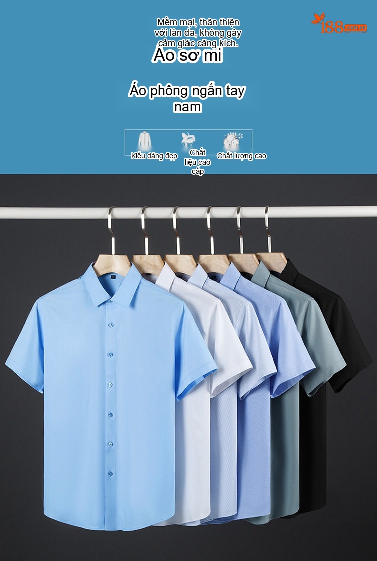 Áo Sơ Mi Nam Tay Ngắn Lụa Tằm Mỏng Mát Phong Cách Doanh Nhân Màu Xanh chi tiết 1