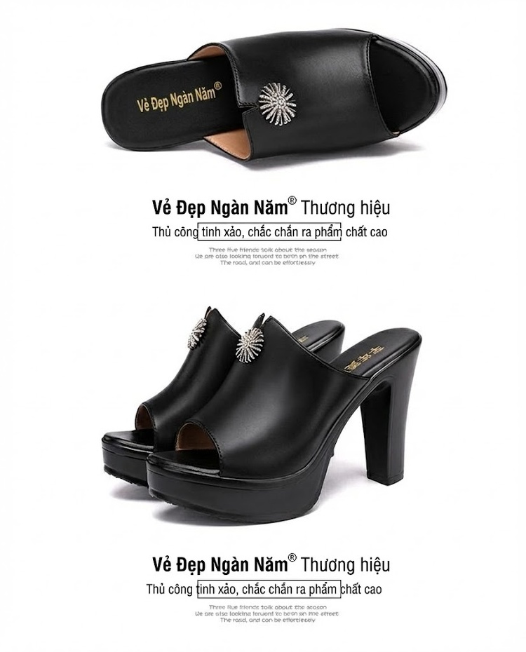 Dép Sục Nữ Hở Mũi Da Bò Đế Xuồng Quai Ngang Chiều Cao Đế 10cm Màu Đen, Trắng, Đỏ chi tiết 17