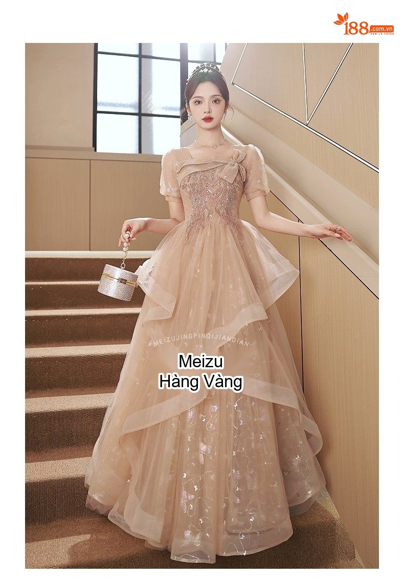 Váy Dạ Hội Nữ Pháp Kiểu Dáng Tiểu Thư Màu Champagne chi tiết 20