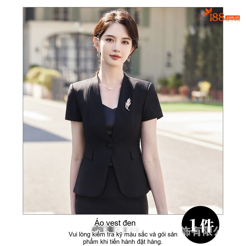 Set Bộ Vest Công Sở Nữ Tay Ngắn Quần/Chân Váy Màu Xanh, Đen, Trắng