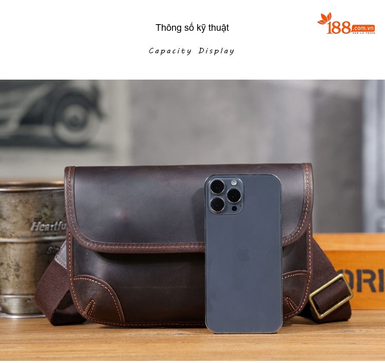Túi Đeo Ngực/Đeo Chéo Nam Da Thật Phong Cách Casual Đựng Điện Thoại Mini Màu Nâu Đậm chi tiết 15